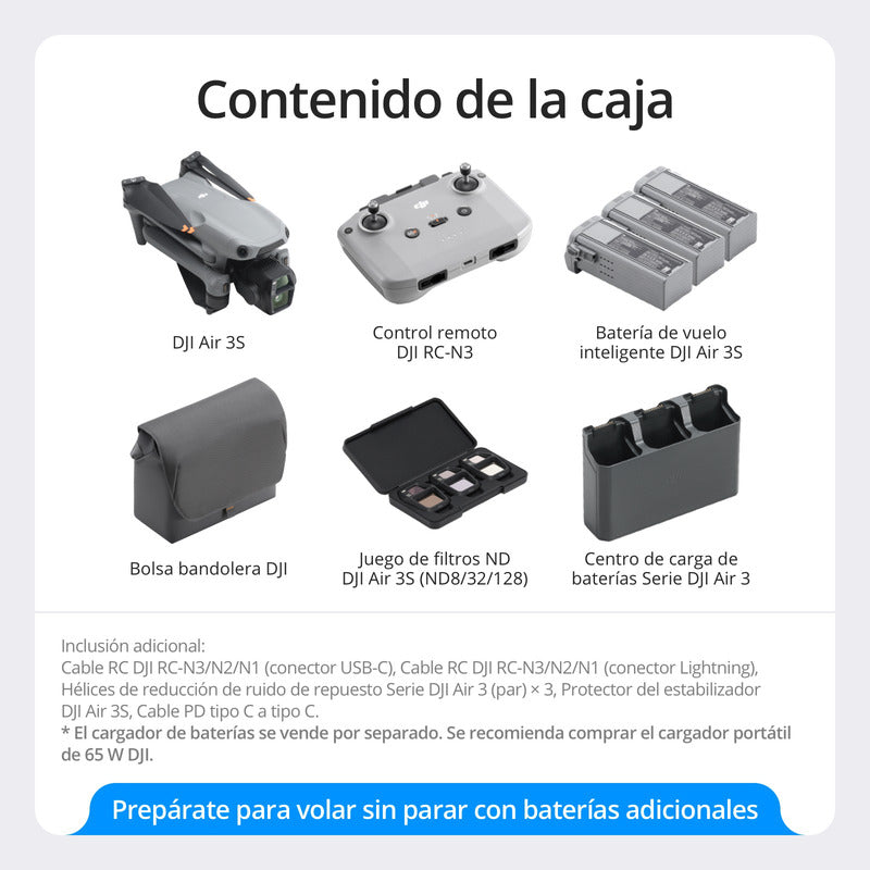 Dji Air 3s Pack Vuela Más (rc-n3) Dron Hdr 4k 3 Baterías